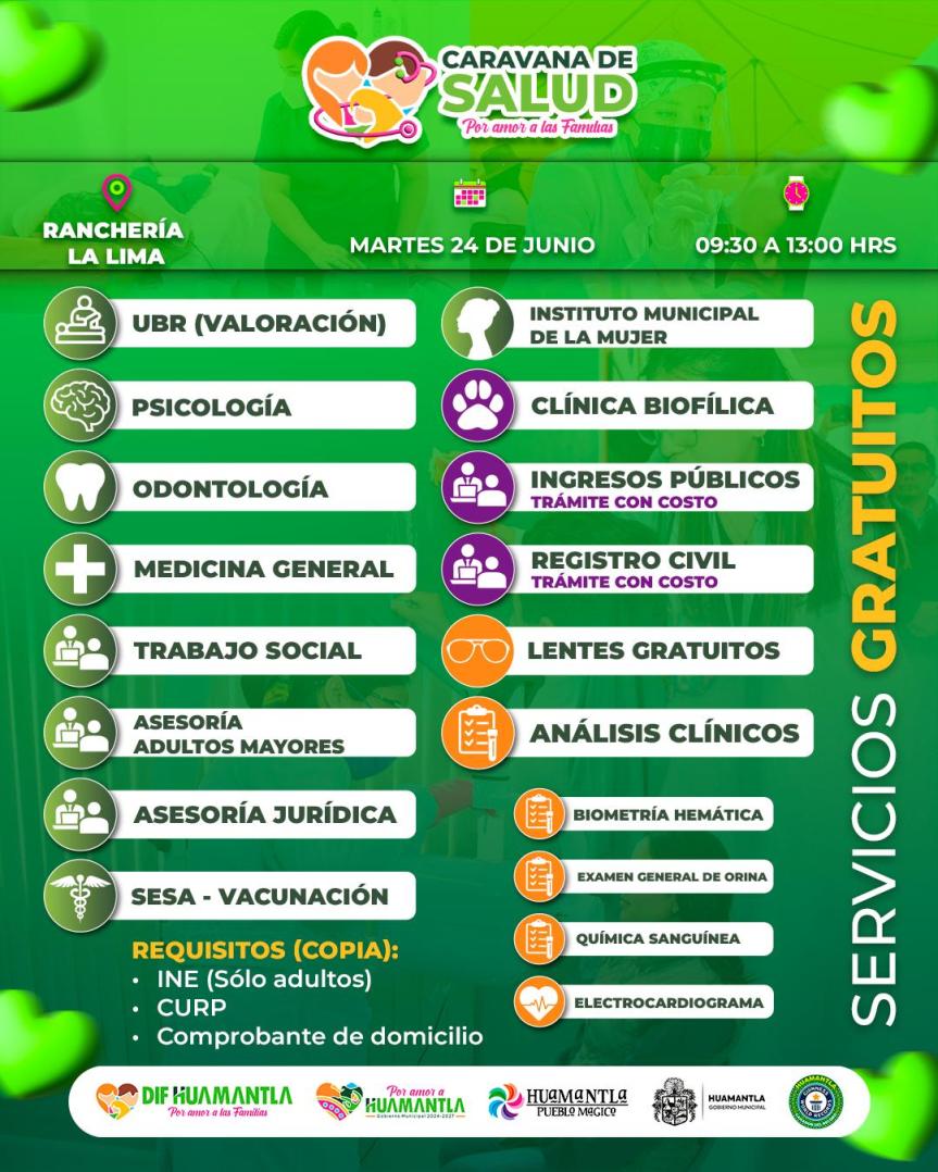 CARAVANA DE SALUD Y SERVICIOS DEL AYUNTAMIENTO LLEGARÁ ESTE MARTES A RANCHERÍA LA&nbsp;LIMA
