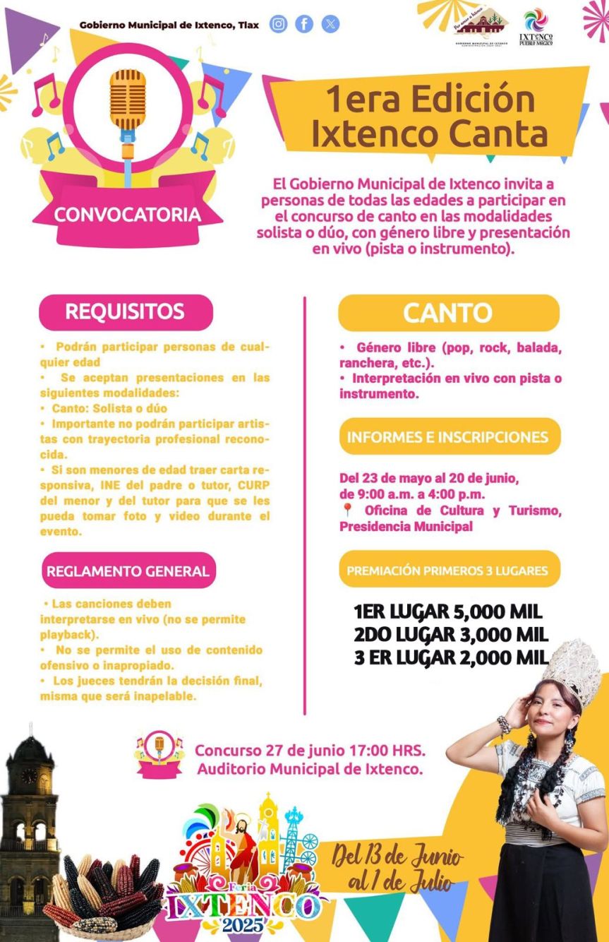 Incrementan bolsa de premios del concurso “Ixtenco Canta” como parte de la Feria Patronal&nbsp;2025
