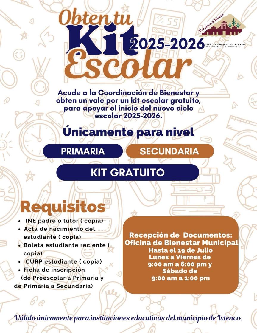 Del 14 al 19 de julio se amplía la entrega de vales para el Kit Escolar 2025-2026 en&nbsp;Ixtenco