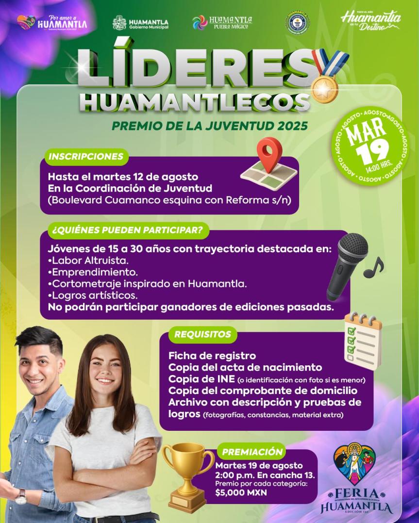 Invitan a jóvenes huamantlecos a participar en el Premio de la Juventud&nbsp;2025