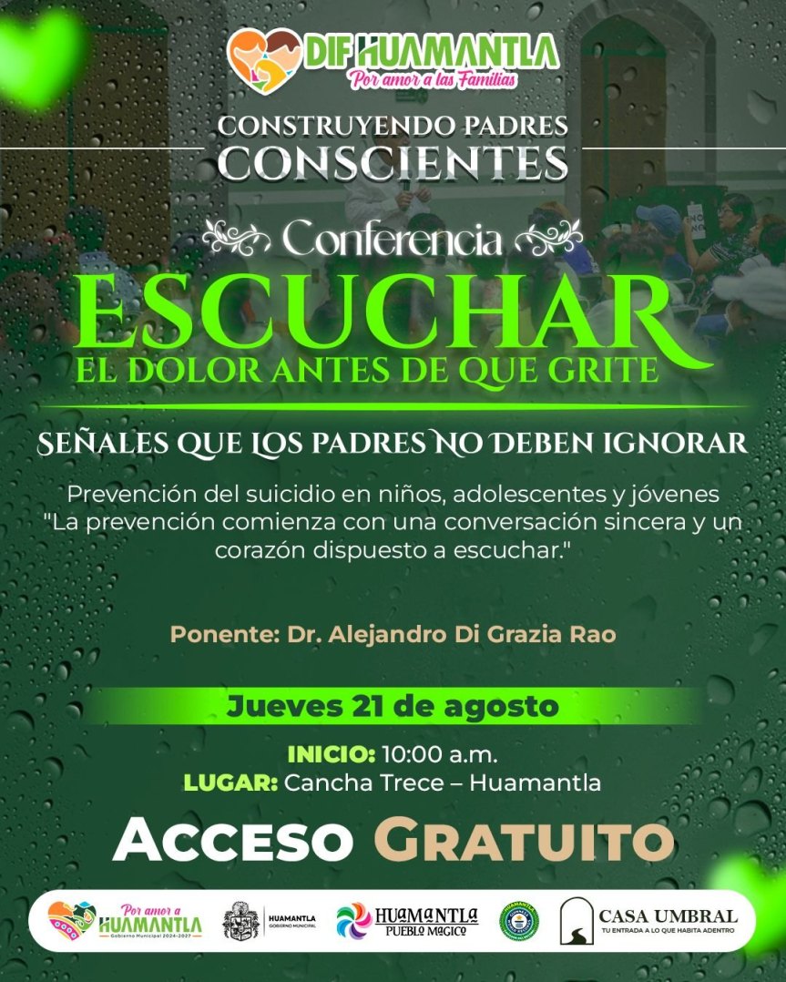 SMDIF HUAMANTLA INVITA A LA CONFERENCIA “LA PREVENCIÓN COMIENZA CON UNA CONVERSACIÓN SINCERA Y UN CORAZÓN DISPUESTO A&nbsp;ESCUCHAR”