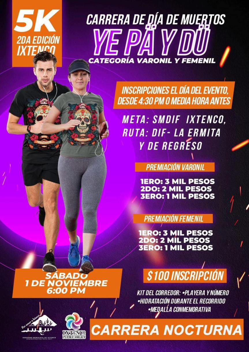 Faltan solo 11 días para la gran Carrera Nocturna de Día de Muertos “Ye Pä y Dü” 5K en&nbsp;Ixtenco