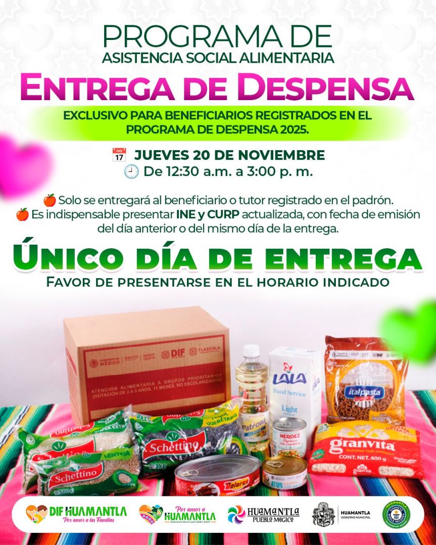DIF HUAMANTLA Y SEDIF FORTALECEN LA SEGURIDAD ALIMENTARIA DE FAMILIAS CON LA ENTREGA PERIÓDICA DE&nbsp;DESPENSAS