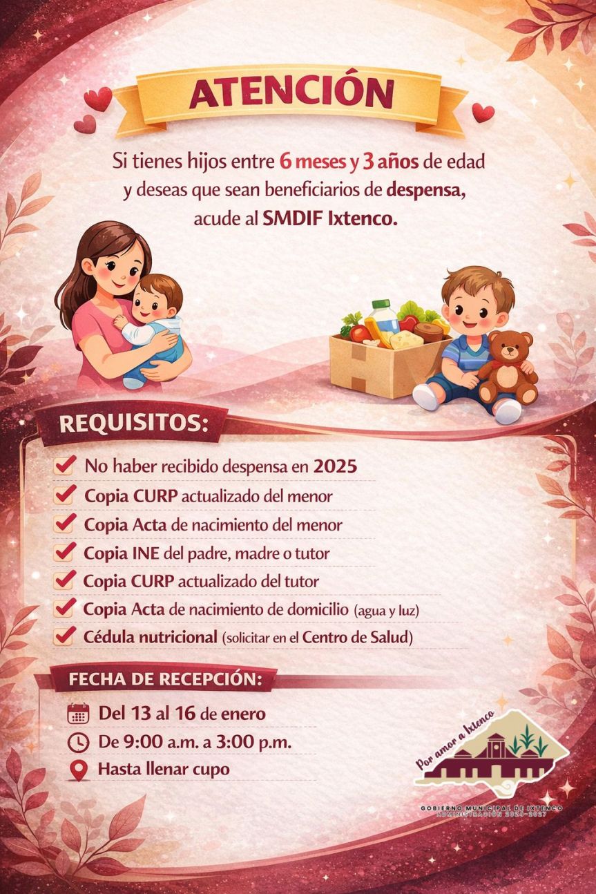 SMDIF Ixtenco invita a padres de familia a inscribir a sus hijos al programa de apoyo&nbsp;alimentario