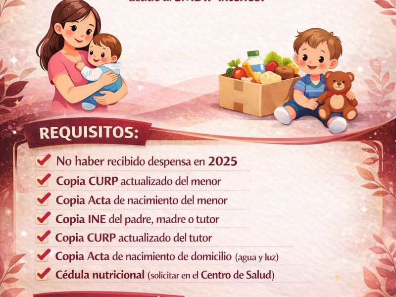SMDIF Ixtenco invita a padres de familia a inscribir a sus hijos al programa de apoyo&nbsp;alimentario
