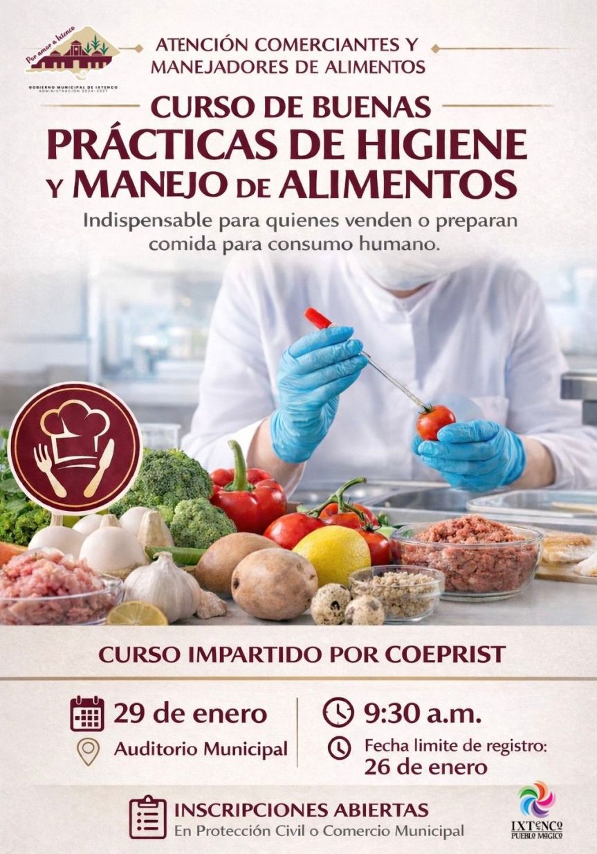 Ixtenco convoca al curso de «Buenas prácticas de higiene y manejo de&nbsp;alimentos»