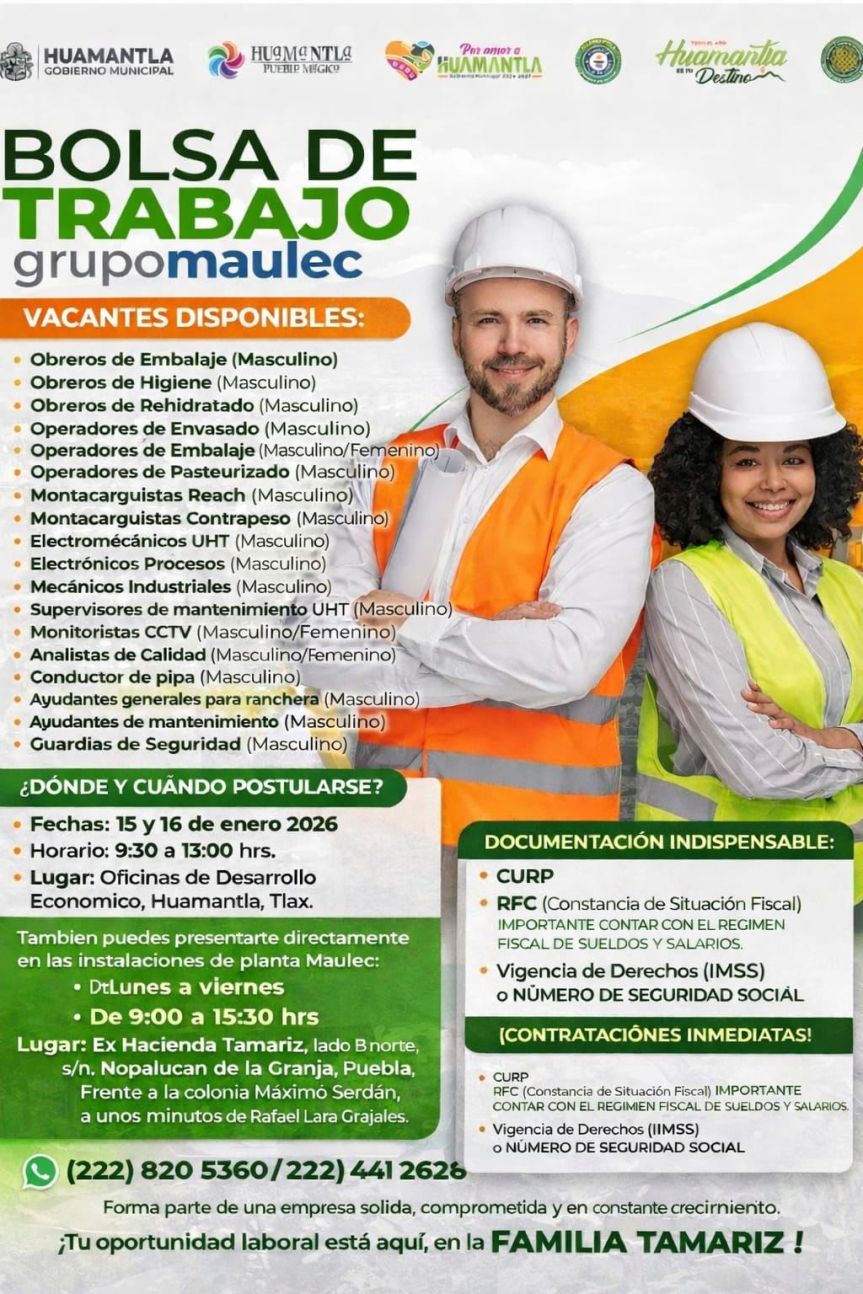 GOBIERNO DE HUAMANTLA ACERCA OPORTUNIDADES LABORALES A LA POBLACIÓN CON JORNADA DE RECLUTAMIENTO DE GRUPO&nbsp;MAULEC