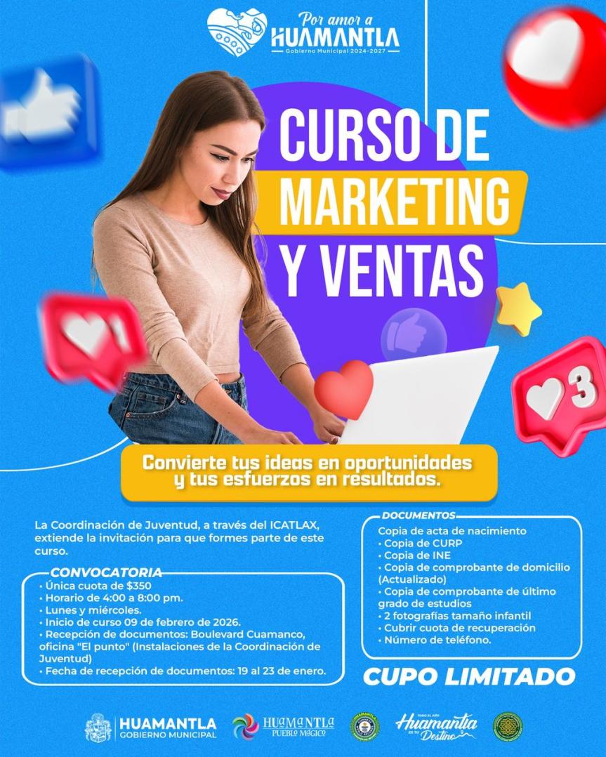 IMPULSA HUAMANTLA EL DESARROLLO DE JÓVENES CON CURSO DE MARKETING Y&nbsp;VENTAS
