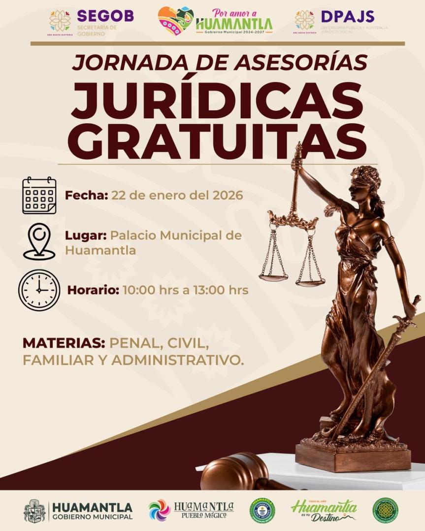 SEGOB Tlaxcala y Ayuntamiento de Huamantla invitan a jornada de asesorías jurídicas&nbsp;gratuitas