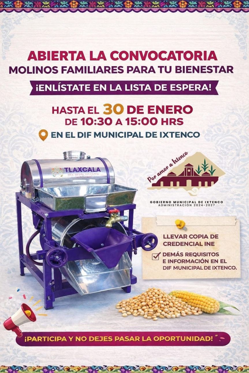 Lista de espera para acceder a un molino gratuito abierta hasta el 30 de enero en&nbsp;Ixtenco