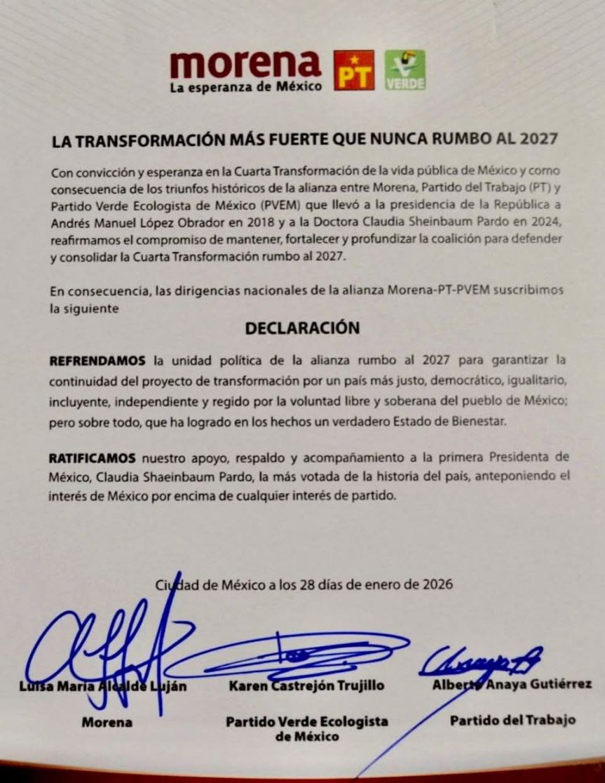 Partido Verde refrenda alianza y confirma presencia en el proceso electoral&nbsp;2027