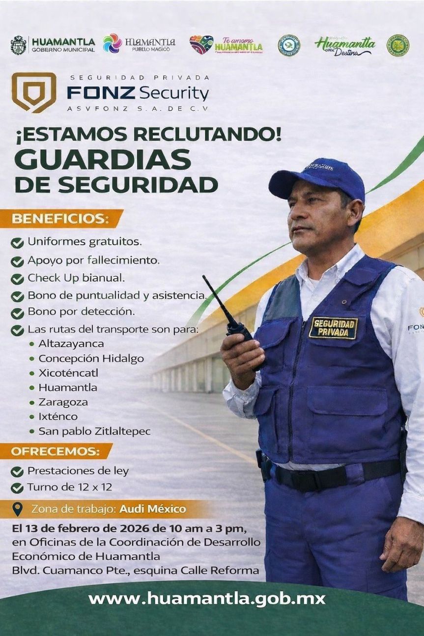 HUAMANTLA ABRE PUERTAS AL EMPLEO FORMAL CON RECLUTAMIENTO DE SEGURIDAD&nbsp;PRIVADA