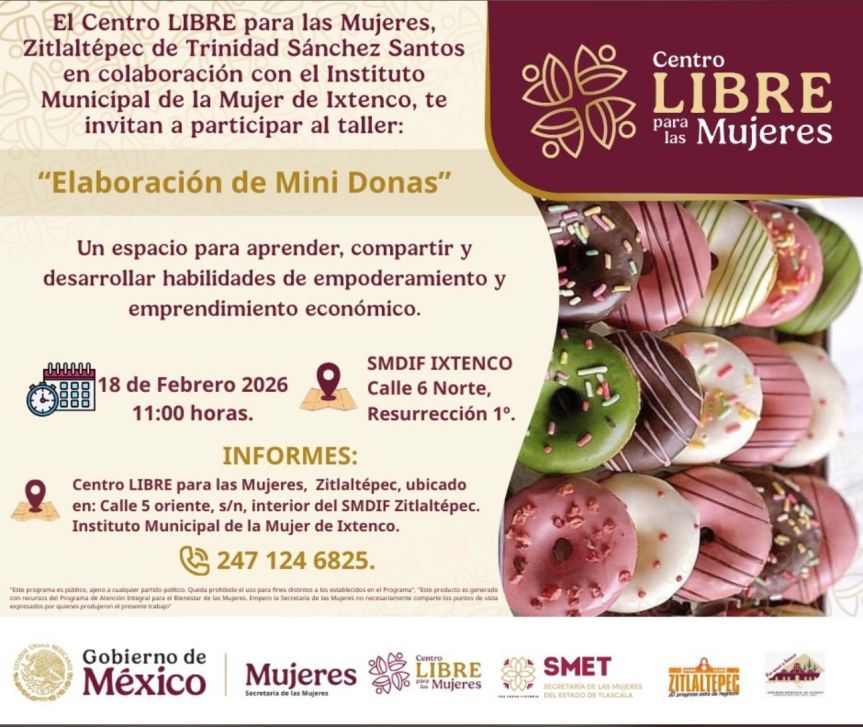 Invitan a mujeres de Ixtenco a capacitarse para el autoempleo mediante taller gratuito de elaboración de mini&nbsp;donas