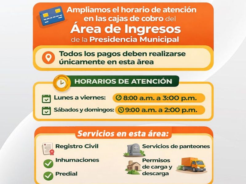 GOBIERNO MUNICIPAL DE HUAMANTLA AMPLÍA HORARIOS DE ATENCIÓN EN CAJAS DE COBRO Y REFUERZA LLAMADO A LA&nbsp;TRANSPARENCIA