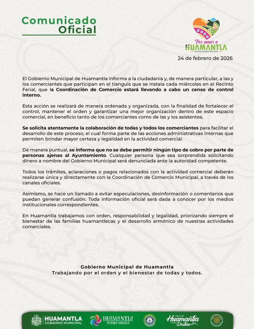 Realizará Gobierno Municipal de Huamantla censo interno en tianguis de los miércoles para fortalecer el orden y la&nbsp;legalidad