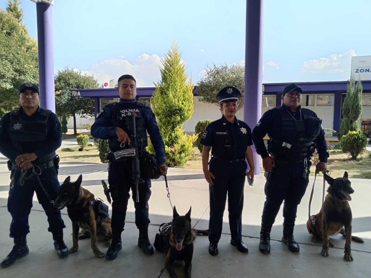 Seguridad Pública de Huamantla fortalece la proximidad social con demostración canina en COBAT&nbsp;02