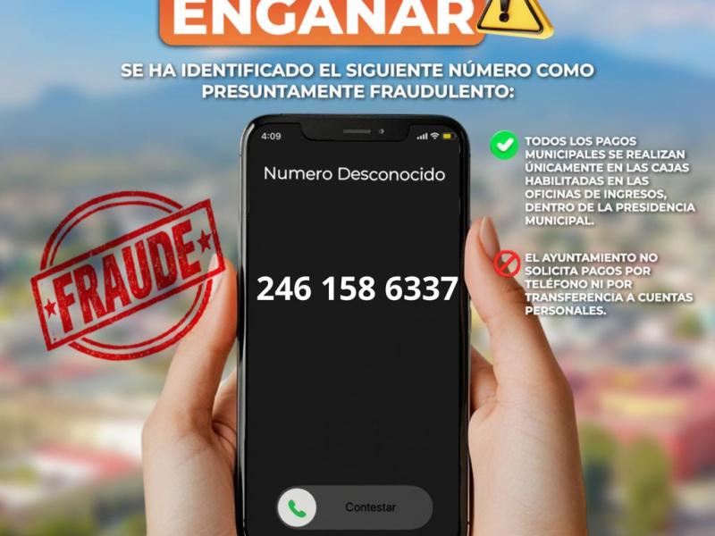 Gobierno Municipal de Huamantla alerta sobre llamadas fraudulentas a nombre del&nbsp;Ayuntamiento