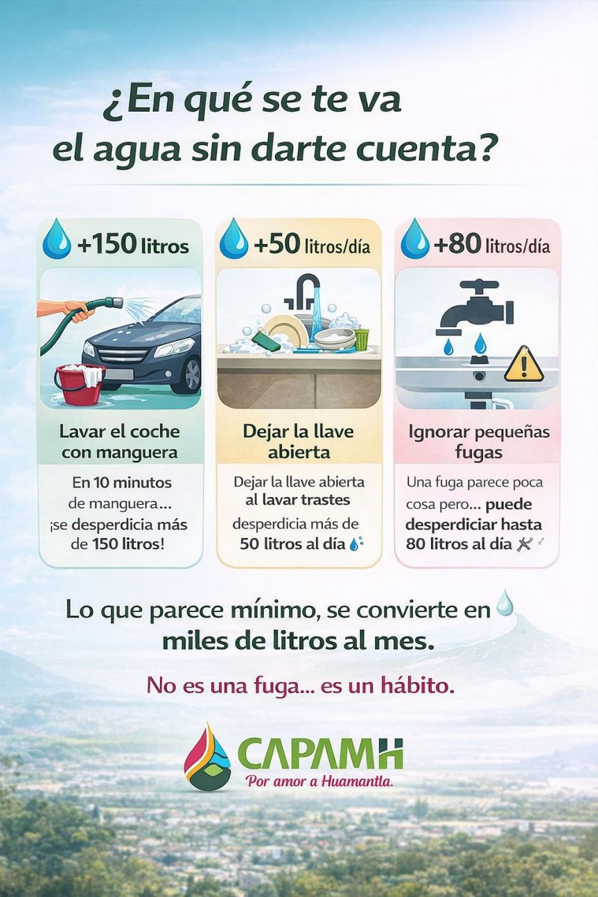 CAPAMH hace un llamado a la ciudadanía a reflexionar sobre los hábitos cotidianos que generan desperdicio de agua, muchas veces sin que se&nbsp;perciba