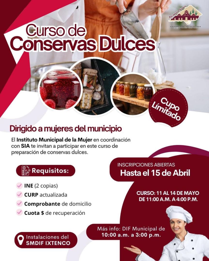 Últimos días para inscribirse al curso de conservas dulces en&nbsp;Ixtenco