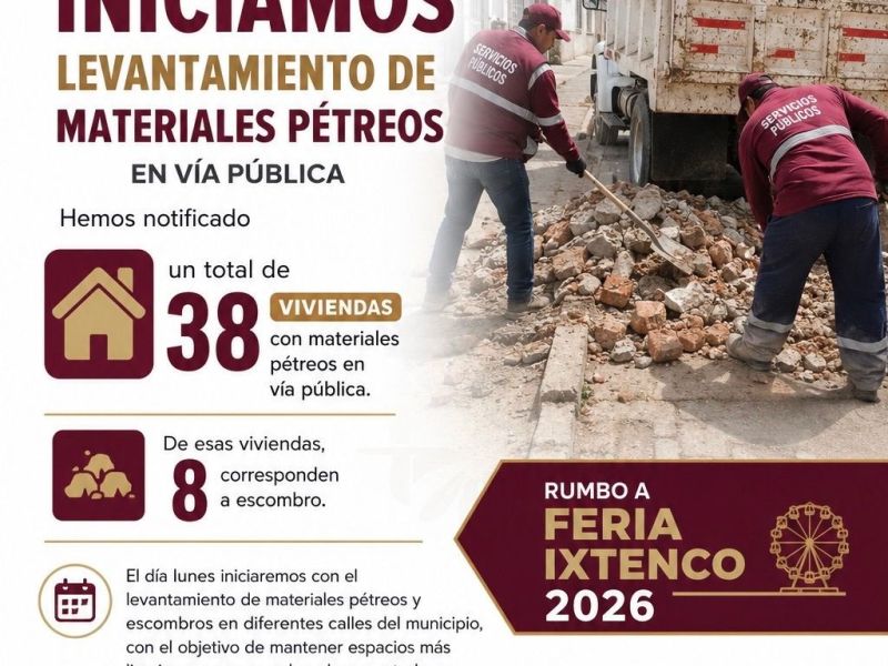 Mañana inicia levantamiento de materiales pétreos en&nbsp;Ixtenco