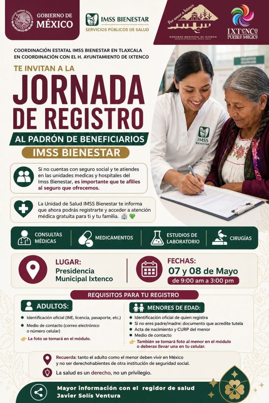 Impulsa Gobierno Municipal de Ixtenco jornada de registro al padrón de beneficiarios de IMSS&nbsp;Bienestar