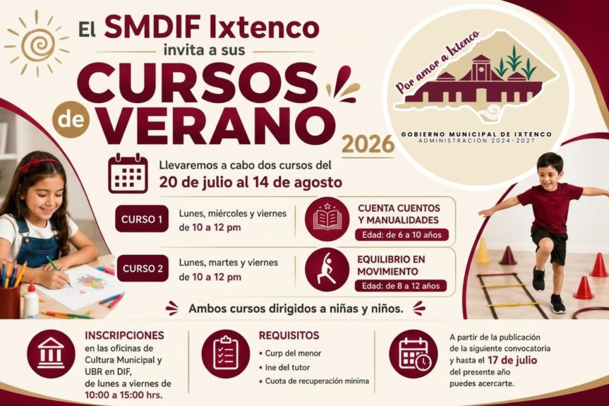 SMDIF IXTENCO ABRE INSCRIPCIONES PARA LOS CURSOS DE VERANO&nbsp;2026