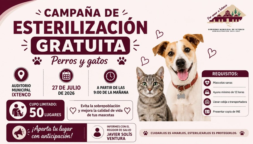 LLEGA A IXTENCO LA CAMPAÑA GRATUITA DE ESTERILIZACIÓN CANINA Y&nbsp;FELINA