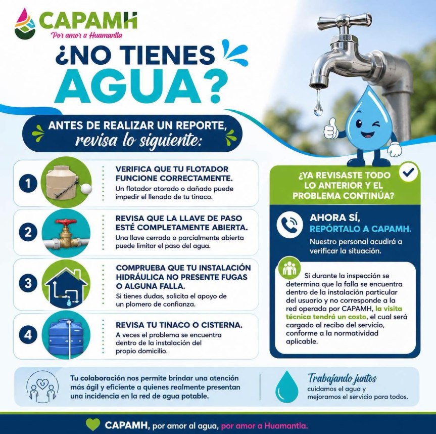 ¿No tienes agua en tu domicilio? Antes de realizar un reporte, revisa estos&nbsp;puntos