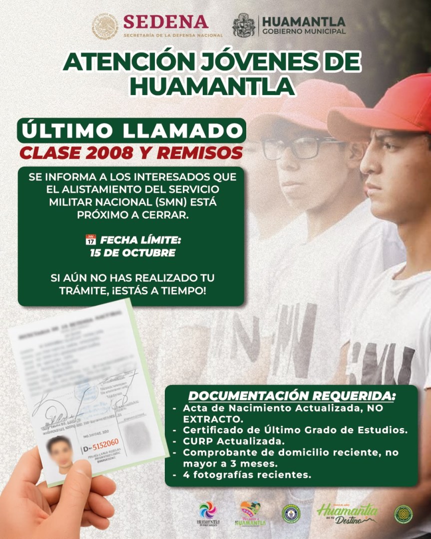 ÚLTIMO LLAMADO PARA EL ALISTAMIENTO DEL SERVICIO MILITAR NACIONAL, CLASE 2008 Y&nbsp;REMISOS