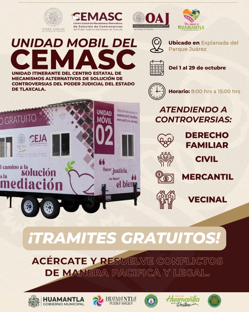 UNIDAD MÓVIL DE JUSTICIA ALTERNATIVA BRINDARÁ SERVICIO GRATUITO EN&nbsp;HUAMANTLA